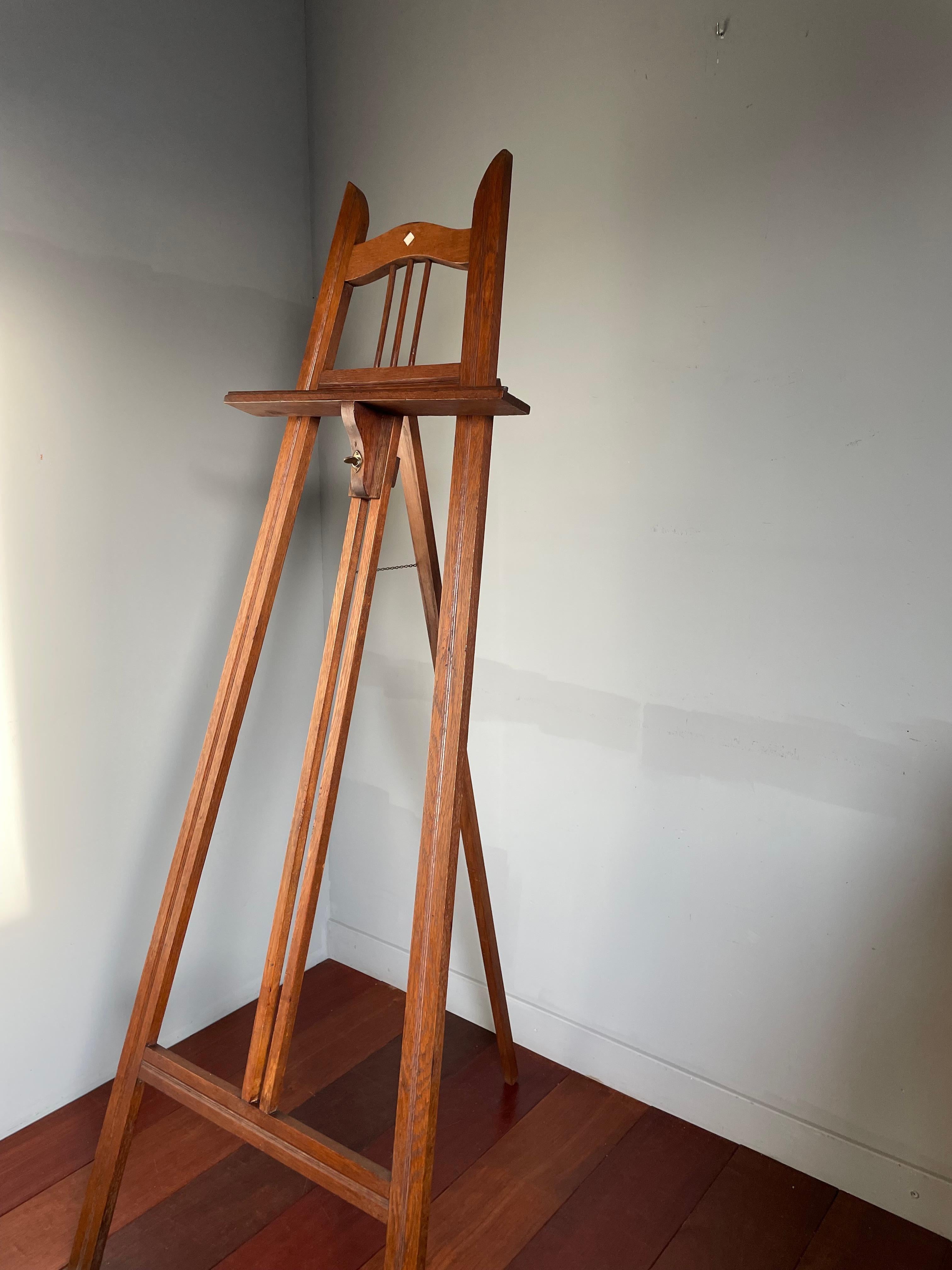 Handmade Dutch Arts and Crafts Solid Oak Floor Easel / Painting Display Stand 9