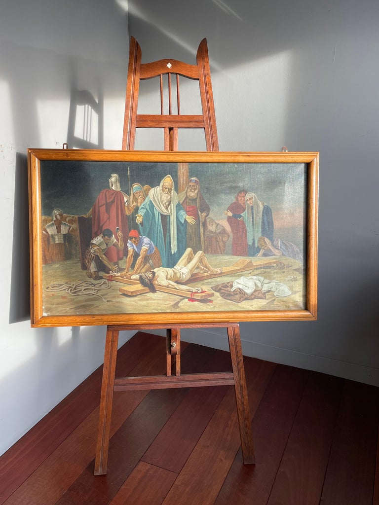 Handmade Dutch Arts and Crafts Solid Oak Floor Easel / Painting Display