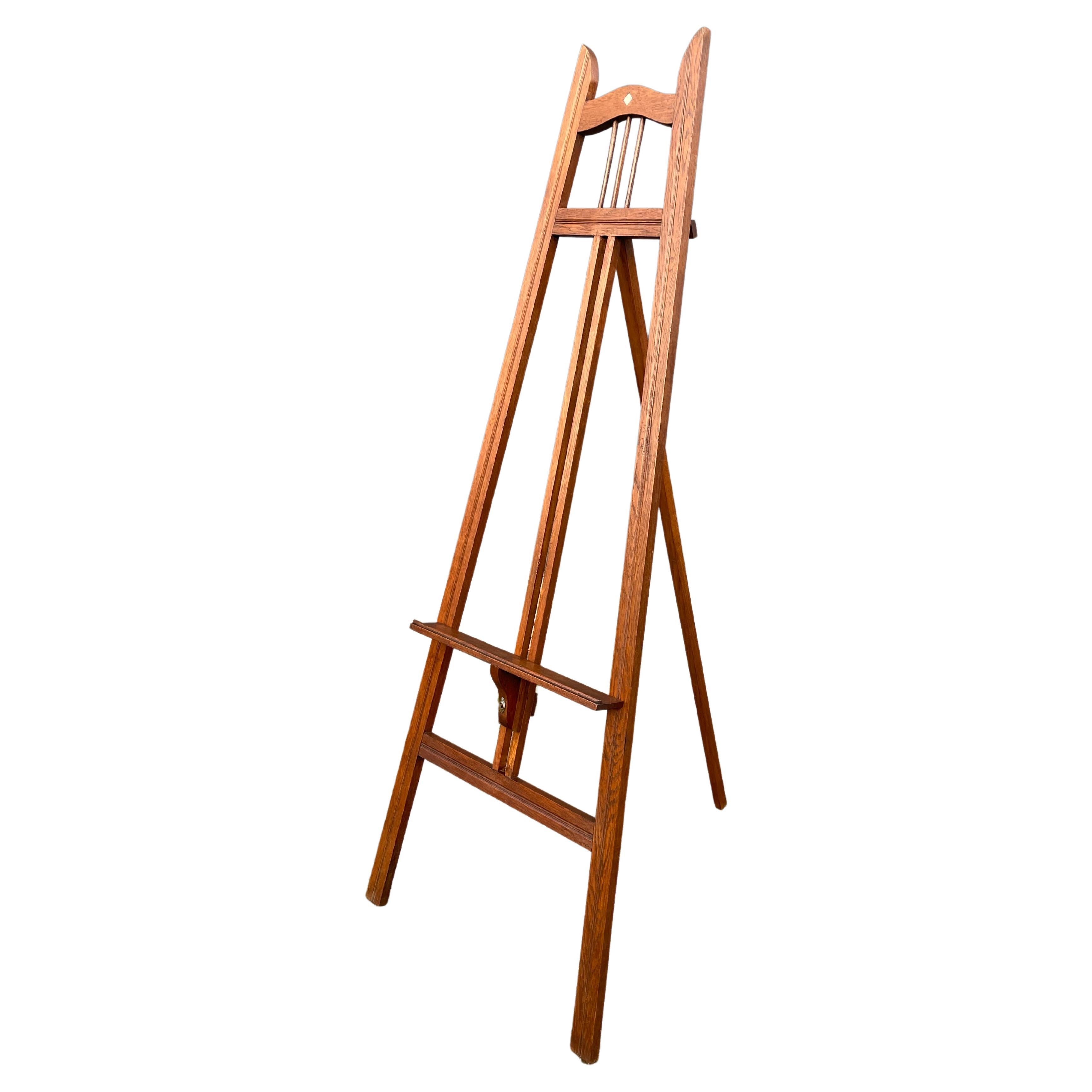 Handmade Dutch Arts and Crafts Solid Oak Floor Easel / Painting Display  Stand For Sale at 1stDibs