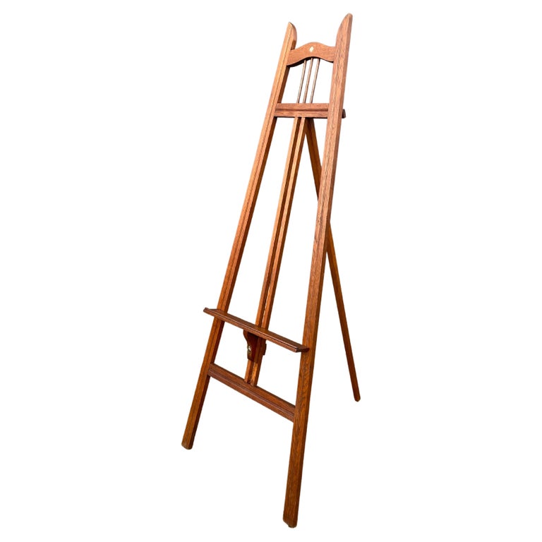 Handmade Dutch Arts and Crafts Solid Oak Floor Easel / Painting Display