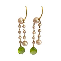 Handmade Earrings, Peridot Stone and 9 Freshwater Cultured Pearls, Made in Italy
