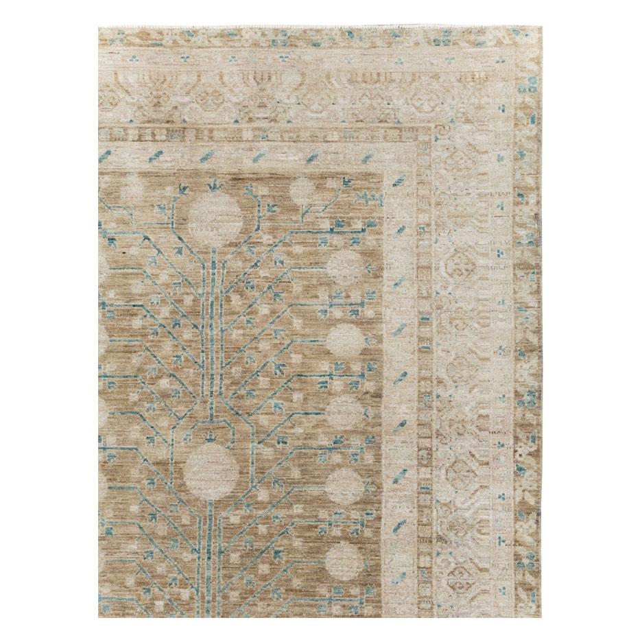 Rustic Handmade East Turkestan Khotan Room Size Carpet