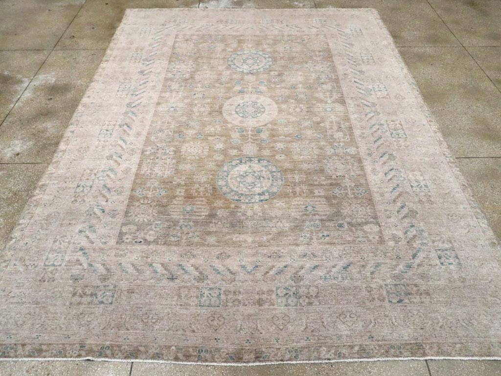 Hand-Knotted Handmade East Turkestan Khotan Room Size Carpet
