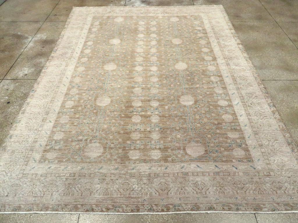 Hand-Knotted Handmade East Turkestan Khotan Room Size Carpet