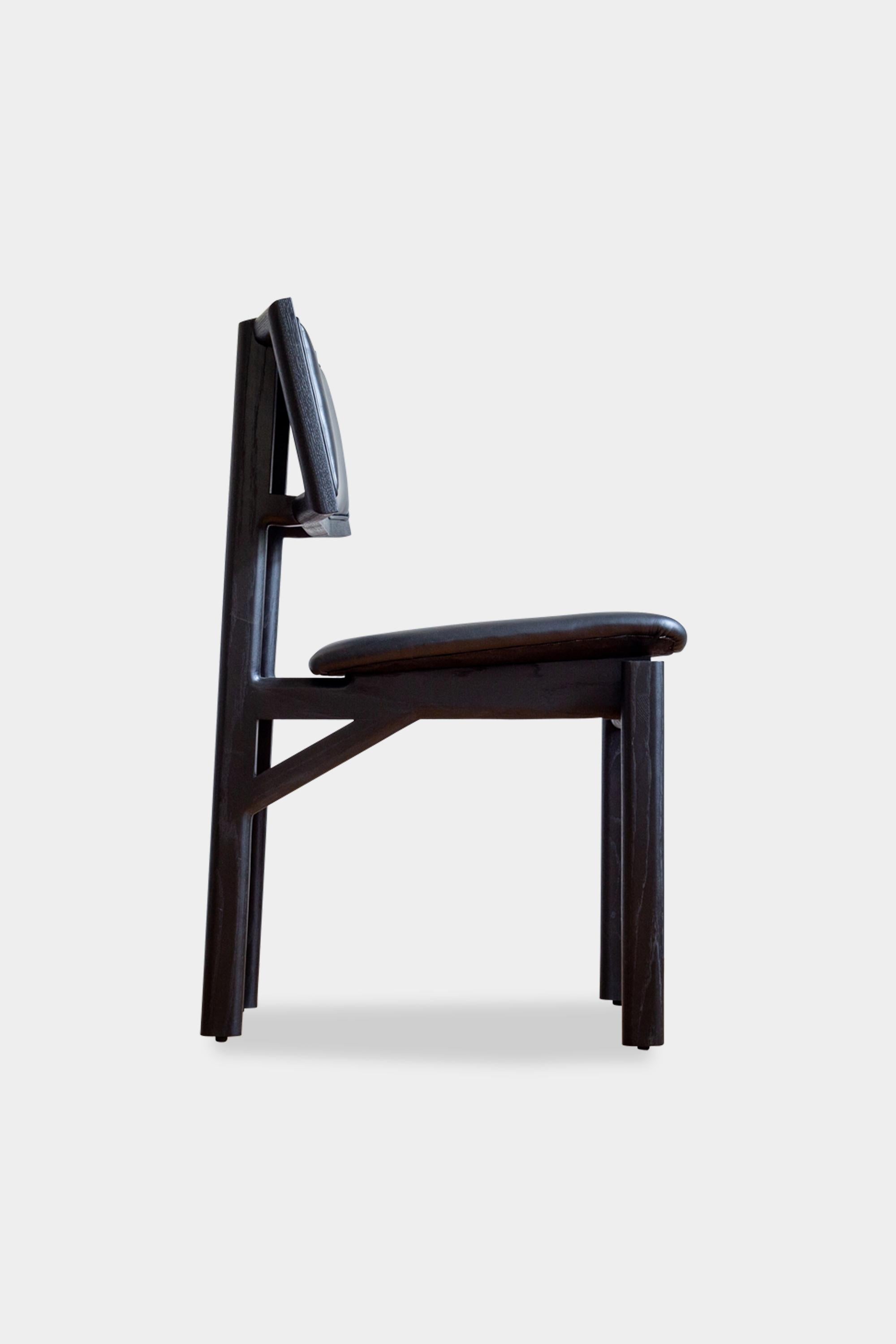 American Handmade Ebonized Oak KUNAI Dining Chair with Black Leather Upholstery For Sale