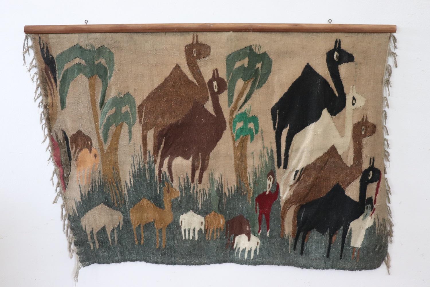 Laine Tapisserie murale égyptienne ou tapis mural fait main, années 1950 en vente