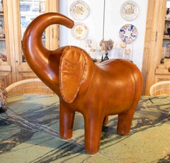 Handmade Elephant Stool Upholstered in Antiqued Brown Leather