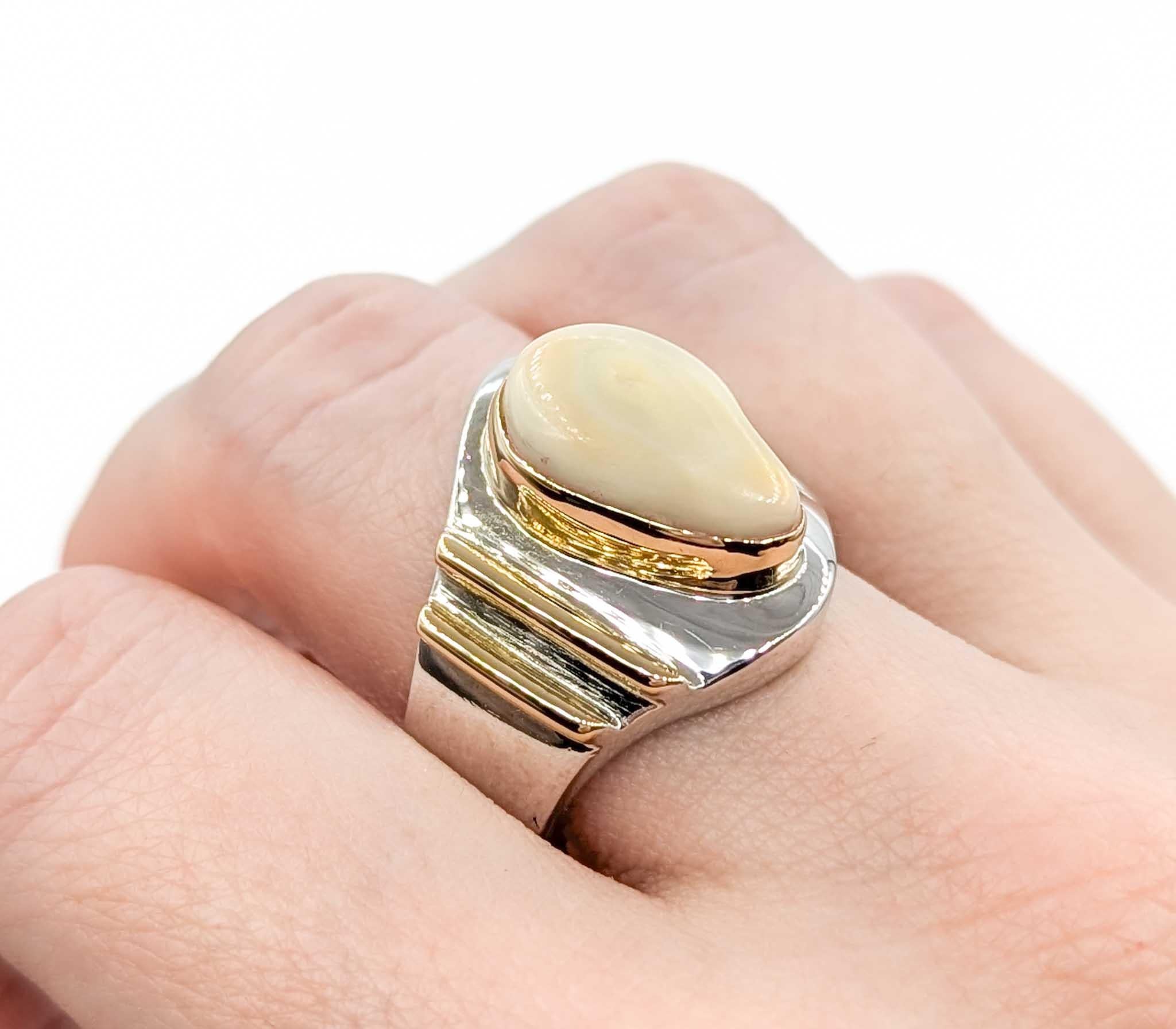 Handmade Elk Took Ring with Diamonds in Two Tone Gold In Excellent Condition For Sale In Bloomington, MN