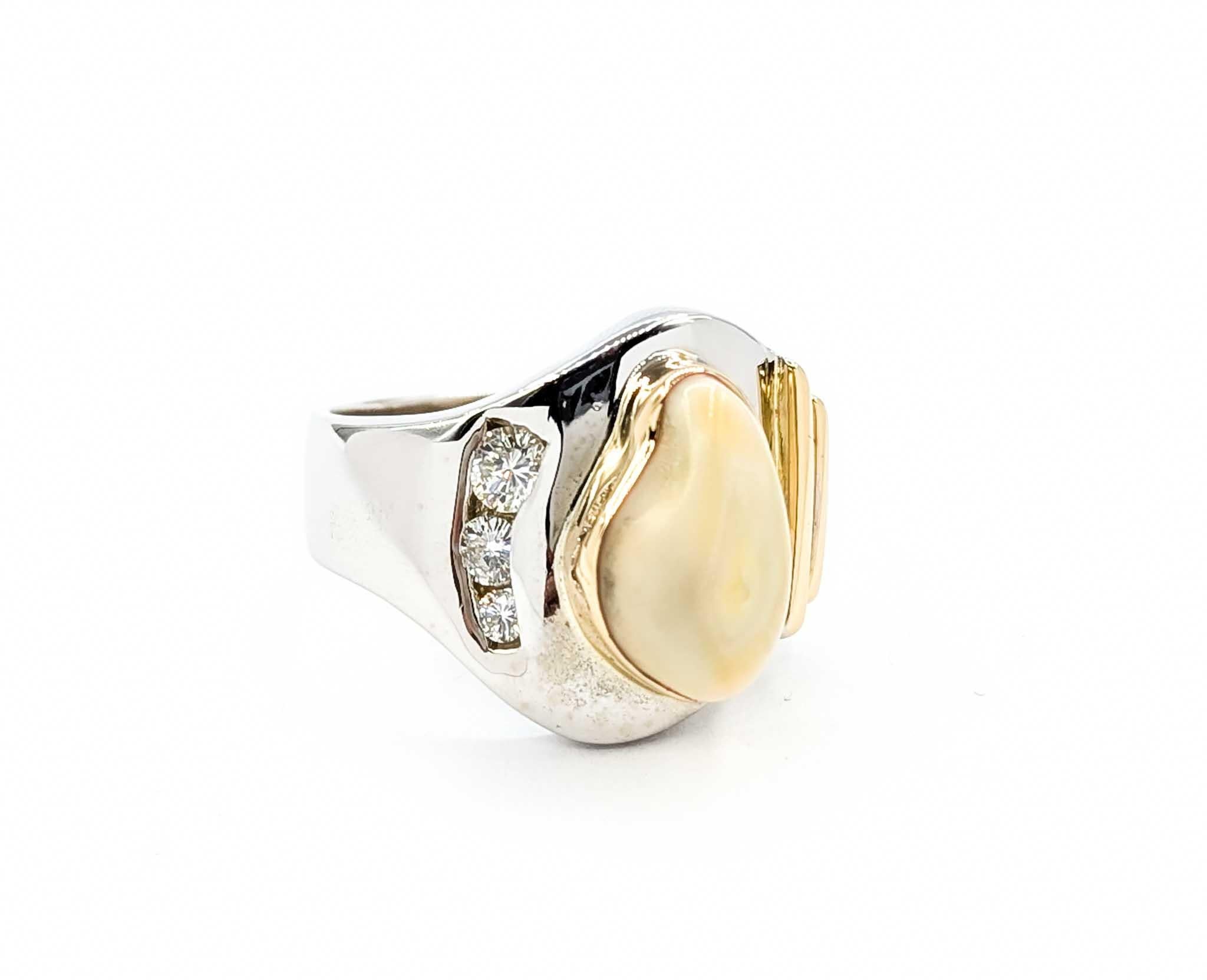 Men's Handmade Elk Took Ring with Diamonds in Two Tone Gold For Sale