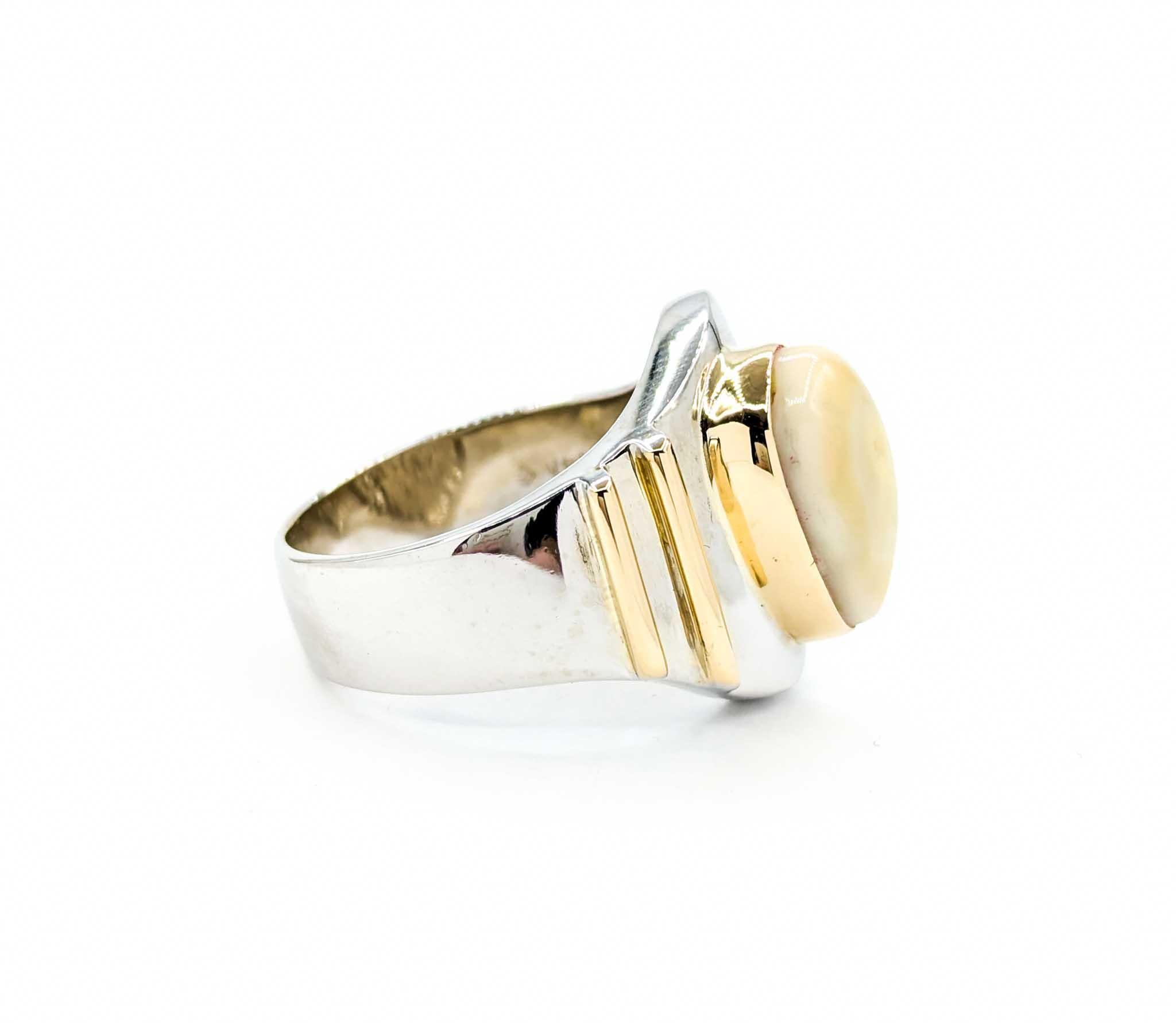 Handmade Elk Took Ring with Diamonds in Two Tone Gold For Sale 1