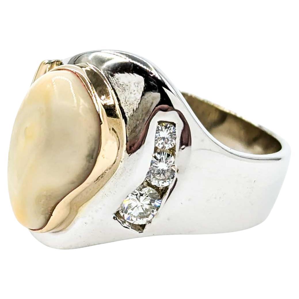 Handmade Elk Took Ring with Diamonds in Two Tone Gold For Sale