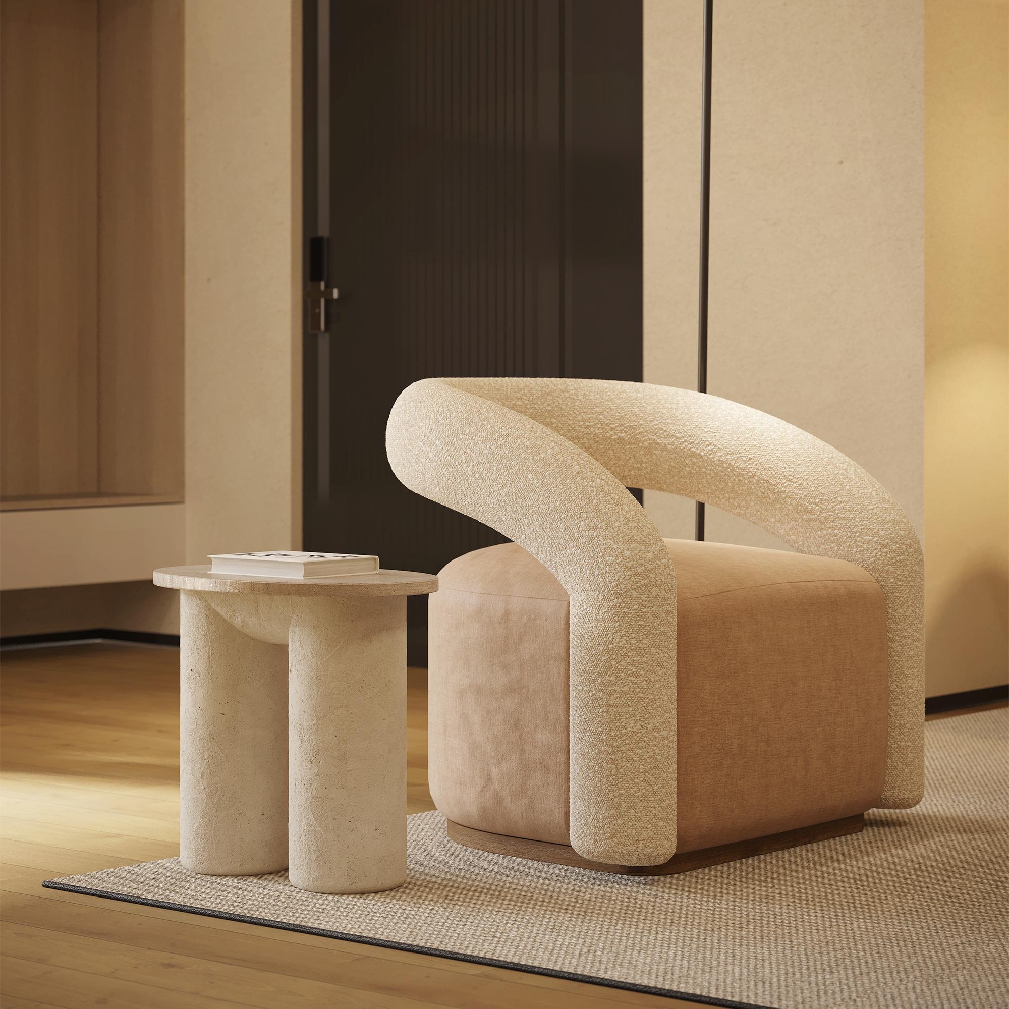 La table d'appoint Eleg de Nolita Harbour, une incarnation parfaite de l'élégance minimaliste et de la sophistication moderne. Cette table d'appoint travaillée avec art est dotée d'un plateau en travertin épuré, apportant une touche de luxe naturel.
