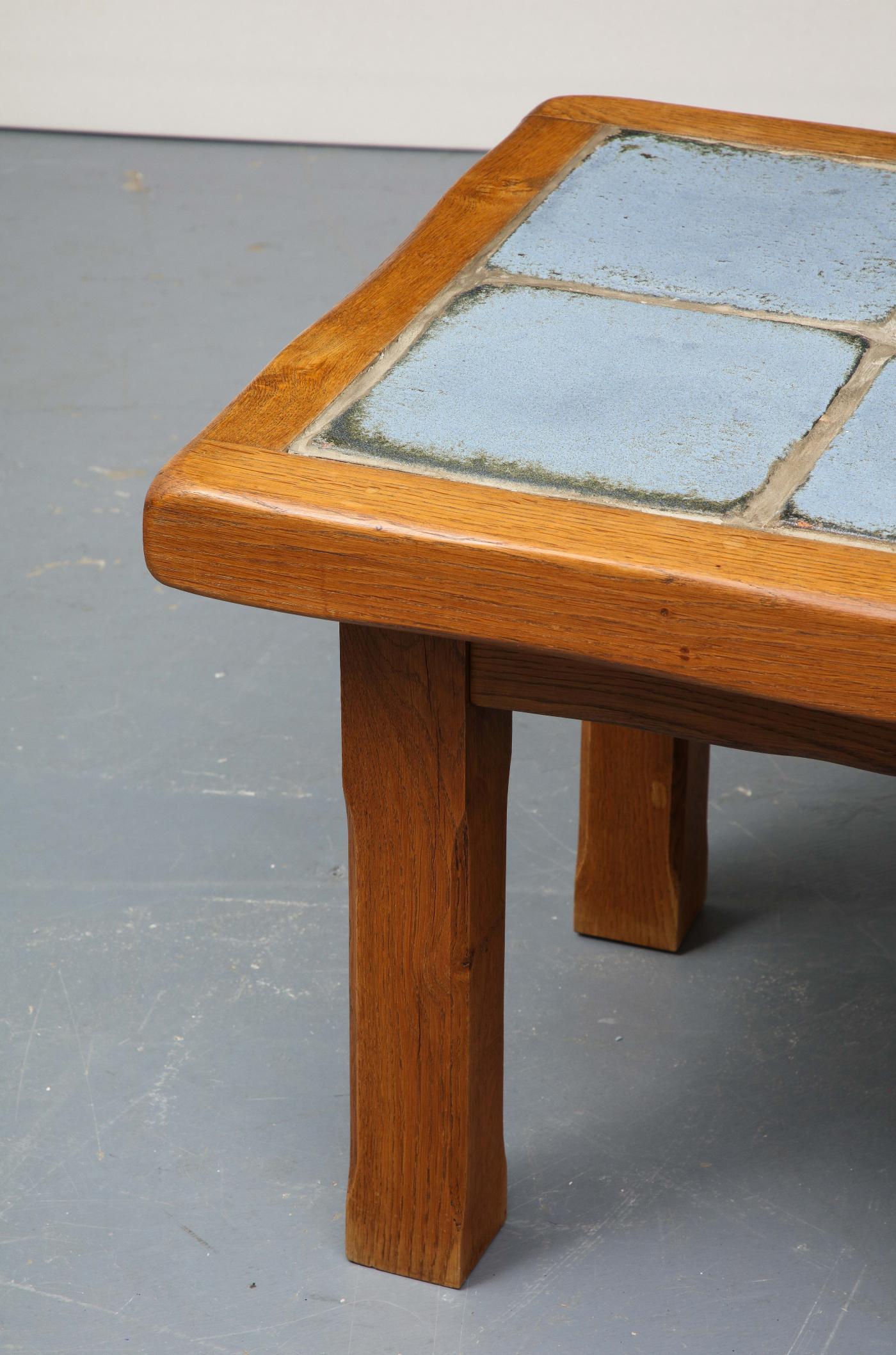 Handmade Elm and Glazed Ceramic Side Table For Sale 6