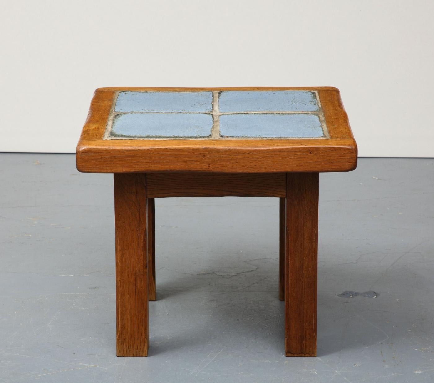 Modern Handmade Elm and Glazed Ceramic Side Table For Sale