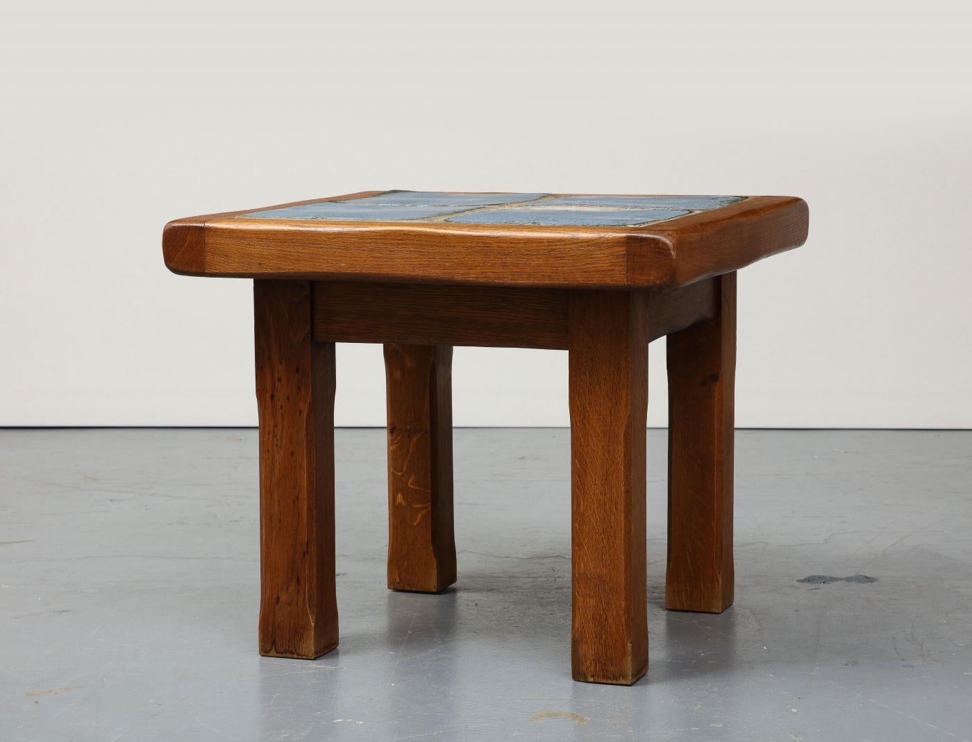 20th Century Handmade Elm and Glazed Ceramic Side Table For Sale