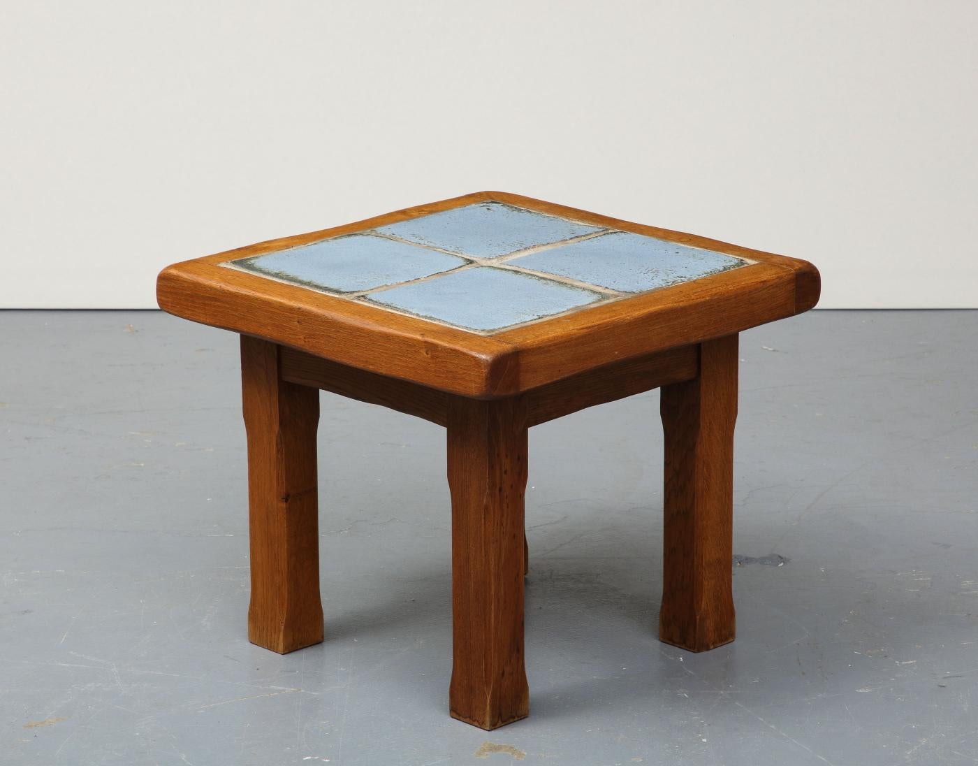 Handmade Elm and Glazed Ceramic Side Table For Sale 2