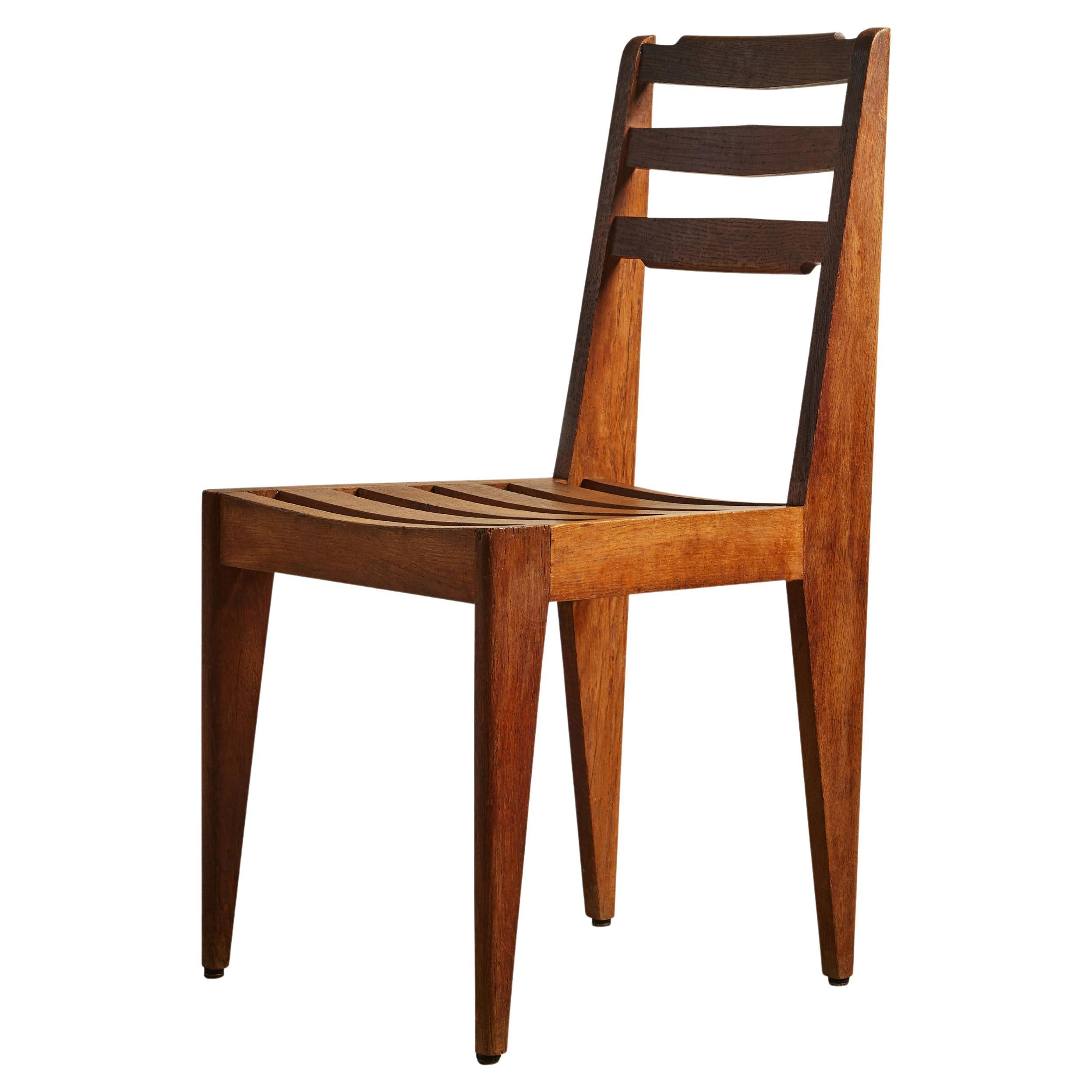 Handmade Elm Side Chair by Gustave Gautier, France, c. 1950 im Angebot