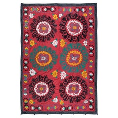 Handmade Embroidered Suzani Cotton Needlework Bed Cover, Wall Decor Vintage Handmade Embroidered Suzani Cotton Needlework Bed Cover, Wall Decor