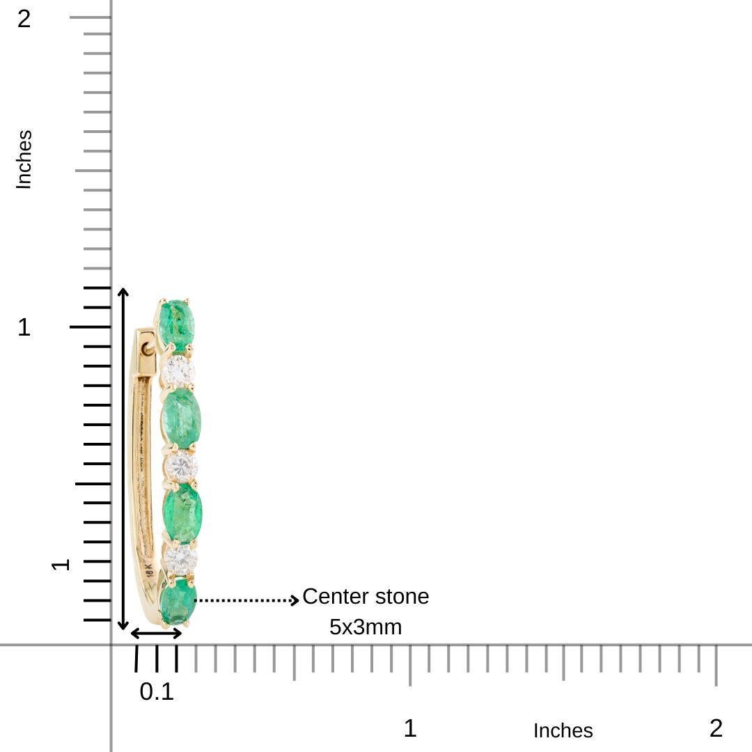 Handmade Emerald Diamond Hoop Earrings for Her in 18 Karat Solid Yellow Gold For Sale 1