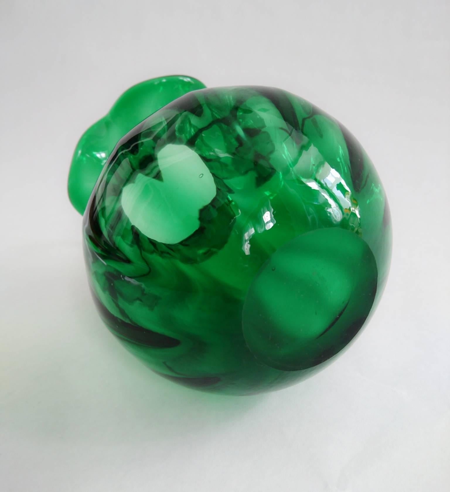 Swedish Handmade Emerald Green Art Deco Glass Vase, Sweden