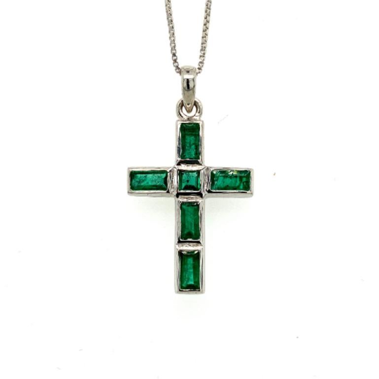 Art Deco Natural Emerald Jesus Cross Pendant 925 Sterling Silver, Unisex Gifts