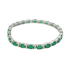 Handmade Green Onyx & White CZ Tennis Bracelet in Silver Jewelry Gift for Her