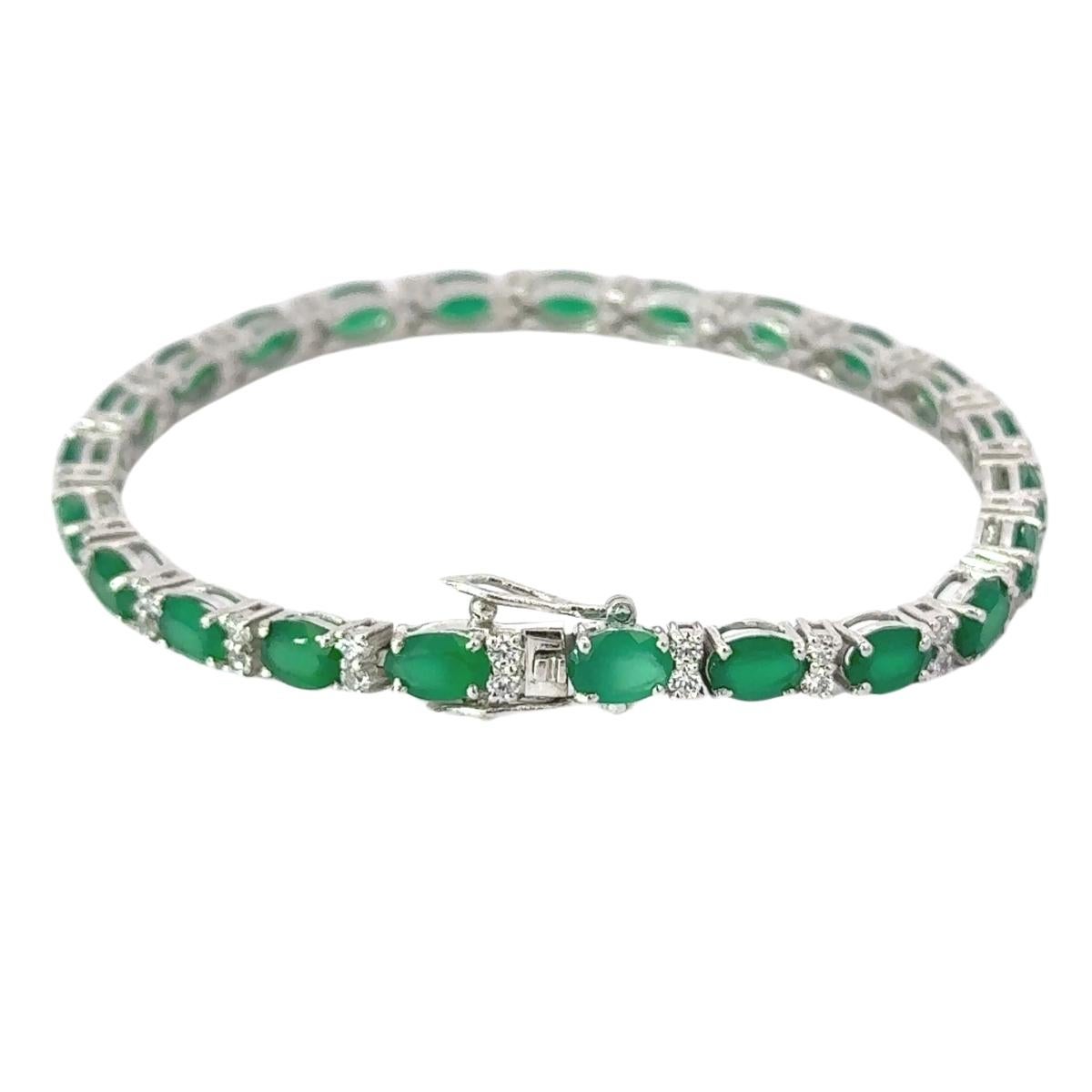 Mixed Cut Handmade Emerald & White CZ Tennis Bracelet in 925 Silver Jewelry Gift for Her For Sale
