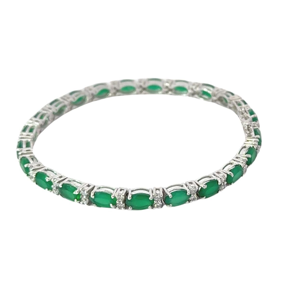 Handmade Emerald & White CZ Tennis Bracelet in 925 Silver Jewelry Gift for Her In New Condition For Sale In New York, NY
