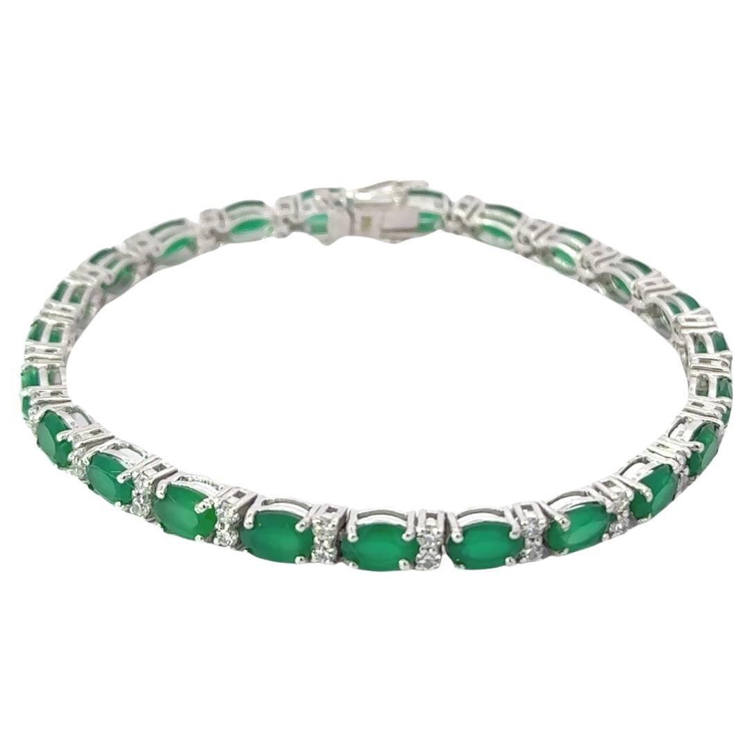 Pulsera de esmeralda y circonita blanca hecha a mano en plata 925 Regalo para mamá