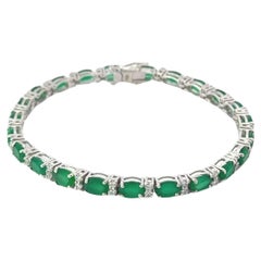 Pulsera de esmeralda y circonita blanca hecha a mano en plata 925 Regalo para mamá