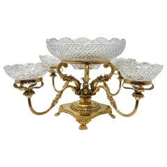 Handmade English Cut Crystal and Ormolu Epergne Centerpiece