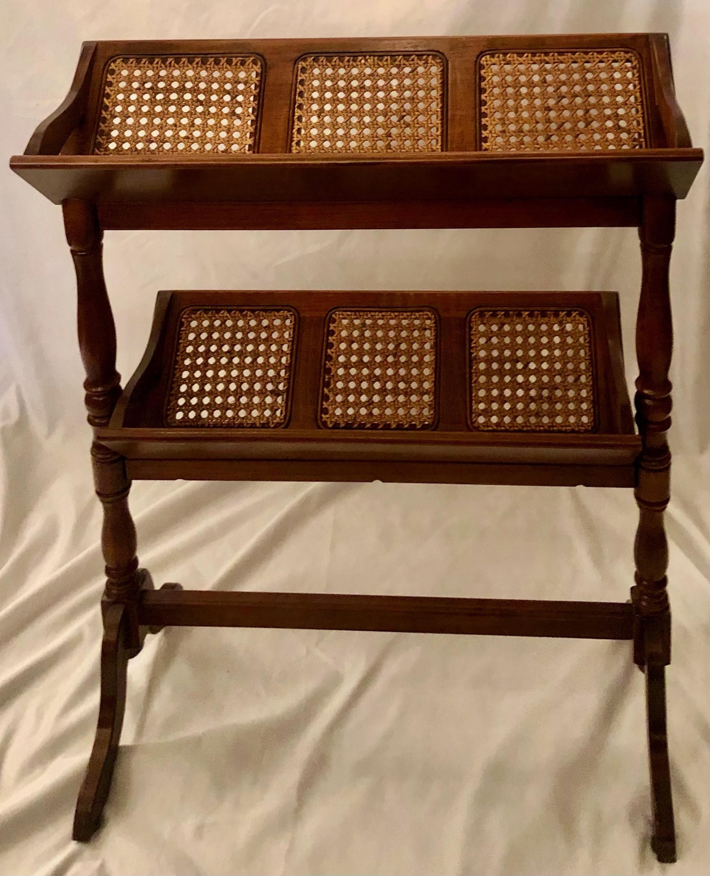 Handmade English fruitwood 2 tier book trough/stand with cane-inserts.