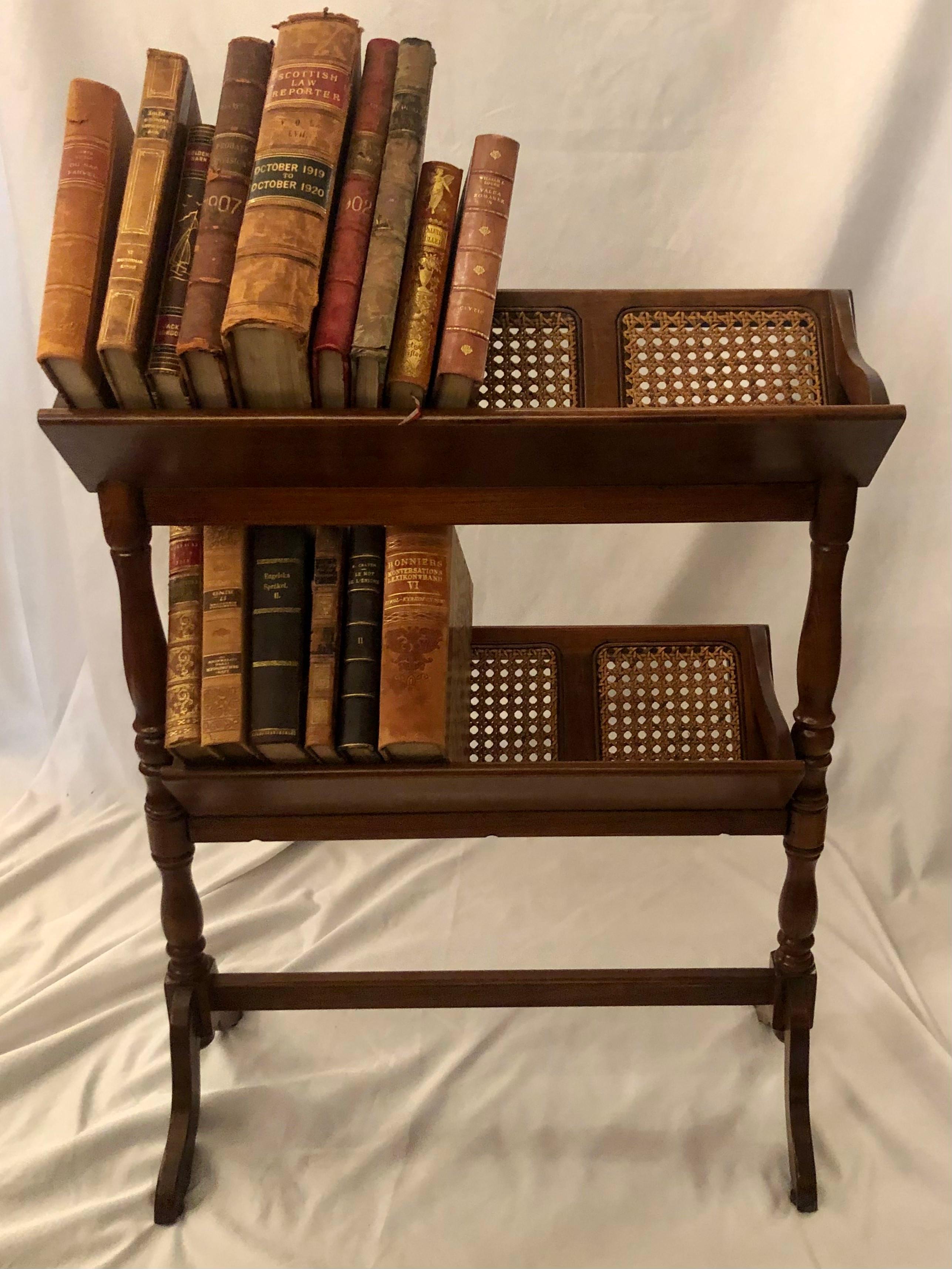 Handmade English Fruitwood 2 Tier Book Trough/Stand with Cane-Inserts In Good Condition In New Orleans, LA