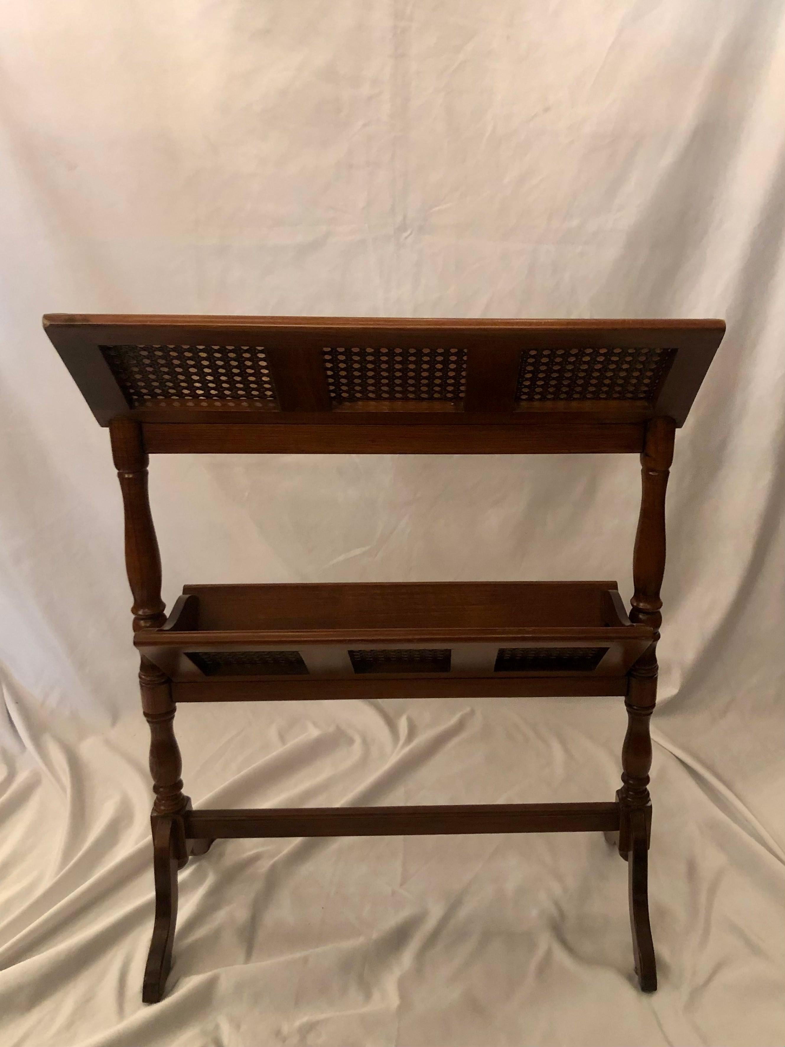 Handmade English Fruitwood 2 Tier Book Trough/Stand with Cane-Inserts 1