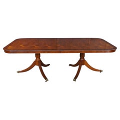 Handmade English Regency Style Walnut Burl Double Pedestal Banquet Dining Table