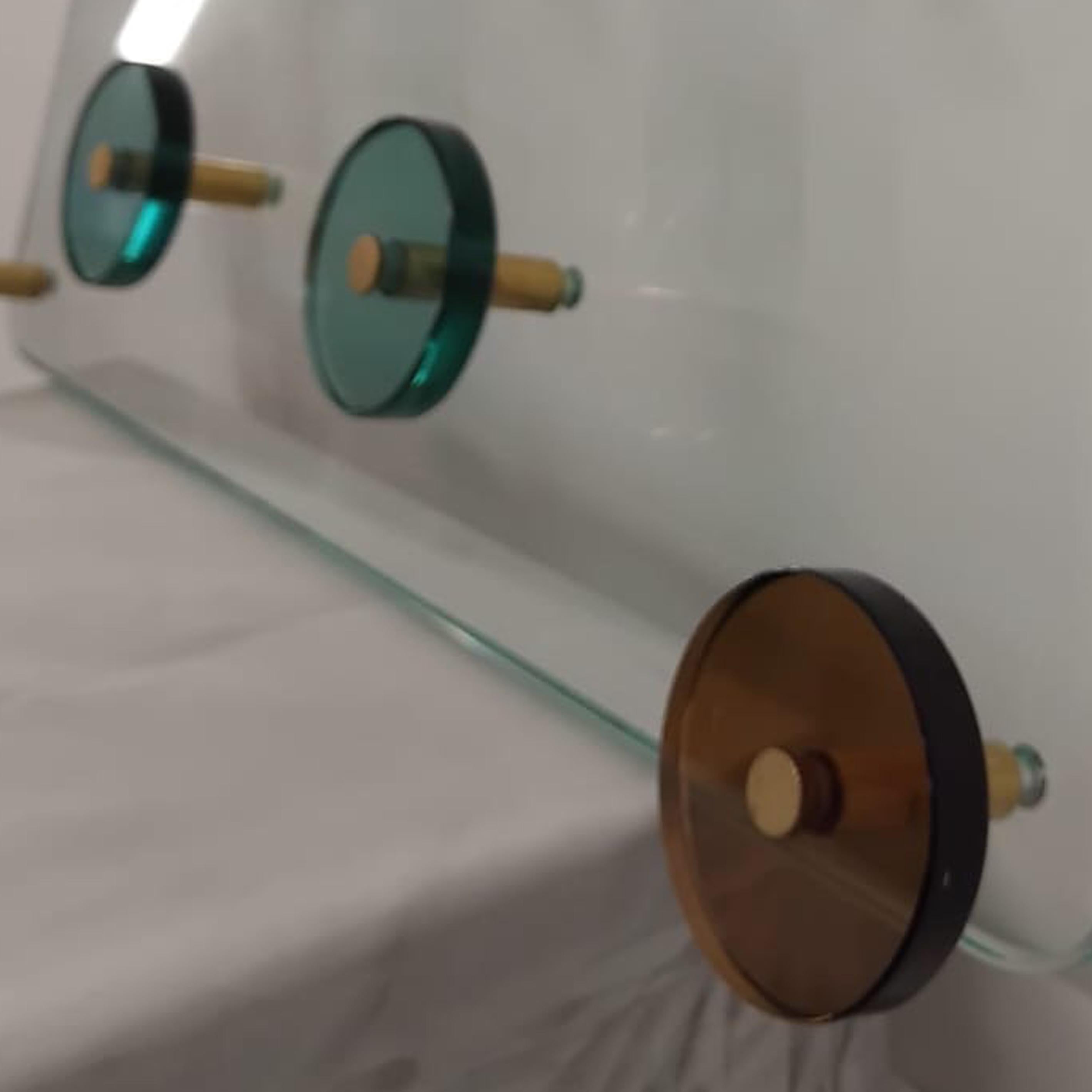 Italian Handmade Entryway Coat Rack & Key Organizer on Crystal Glass Pannel, Italy 1970s For Sale