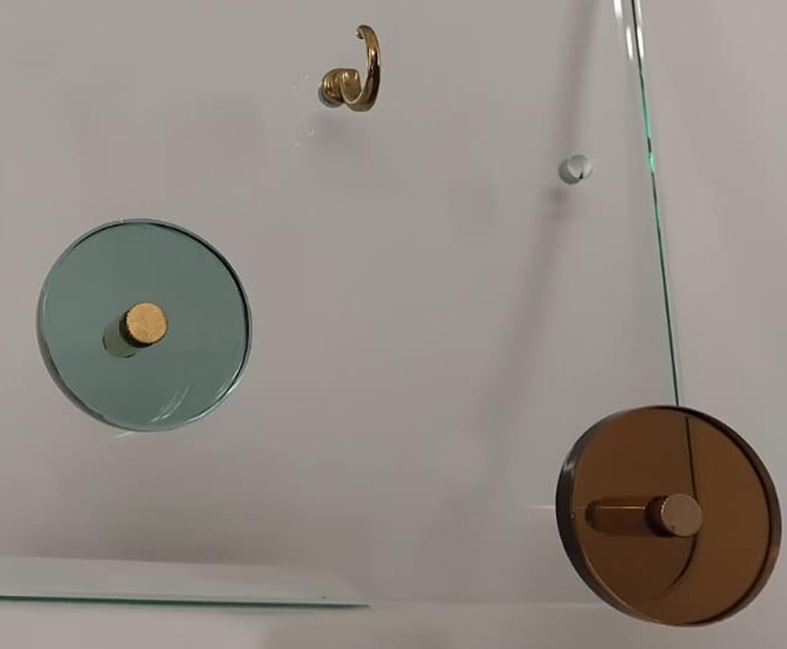Handmade Entryway Coat Rack & Key Organizer on Crystal Glass Pannel, Italy 1970s In Good Condition For Sale In Trieste, IT