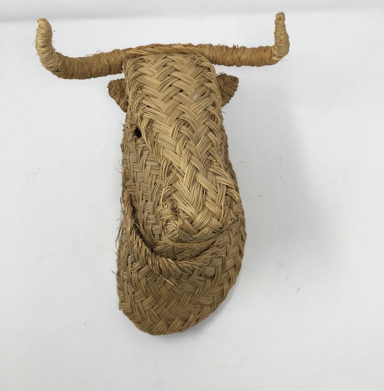 Handmade Esparto Grass Wall Mount Bulls Head at 1stDibs