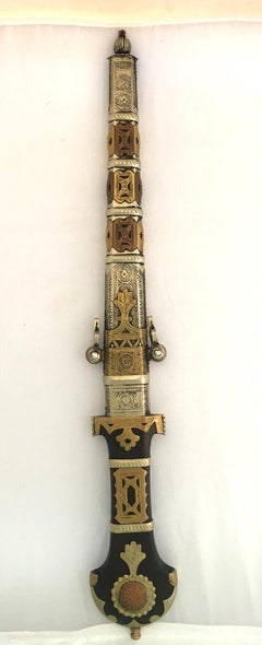 Handmade Etched Moroccan Dagger Knife Ebony Silver Ornamental Collectible Weapon