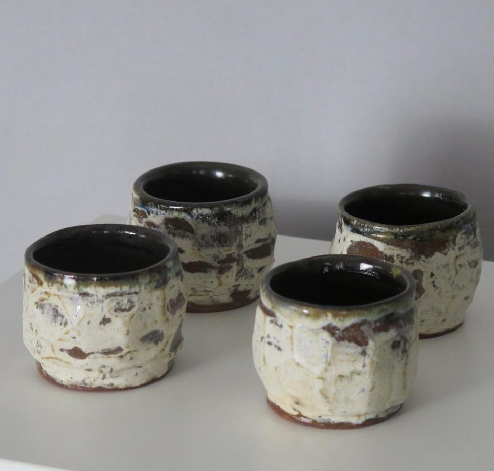 Handmade Faceted Stoneware Tea Set For Sale 4