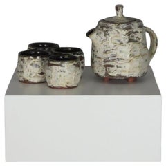 Used Handmade Faceted Stoneware Tea Set