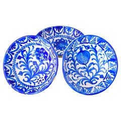 Handmade Fajalauza Glazed Terracotta Ceramic Bowls, Granada Spain 60s