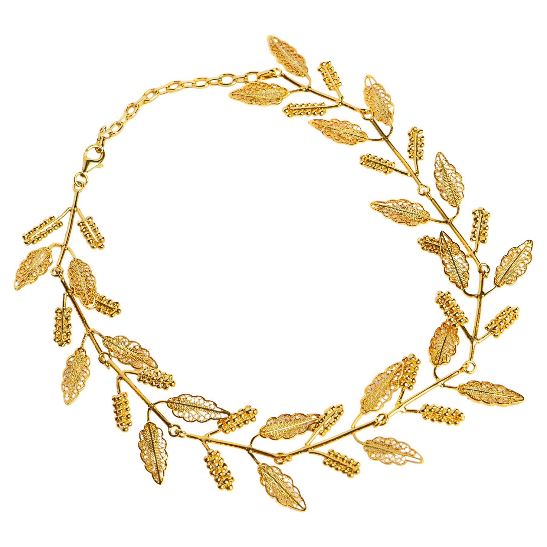 Handmade Filigree 18kt Gold Vermeil Floral Vine Choker by Holystone  For Sale