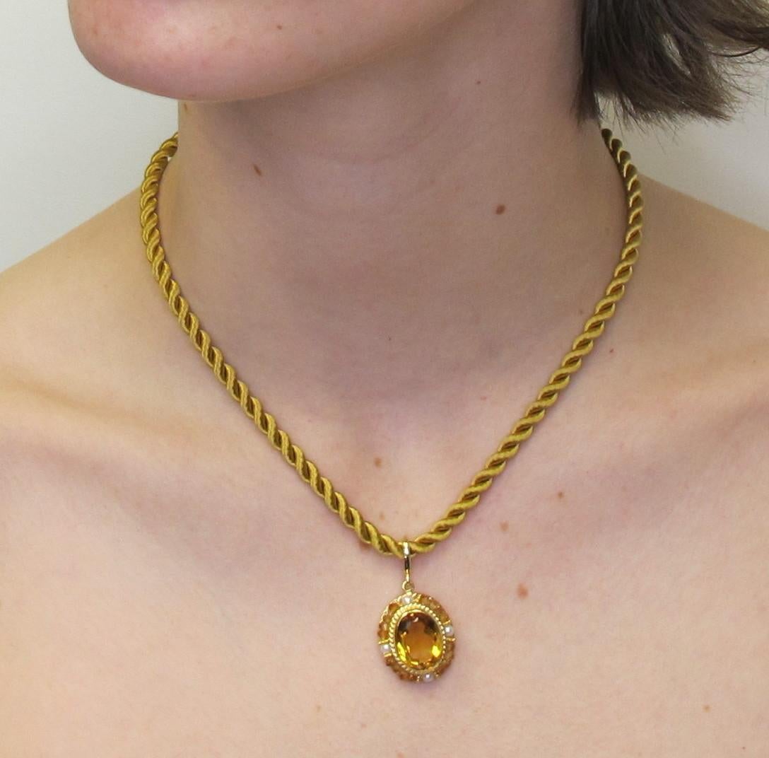 Artisan Handmade Citrine and Pearl, Yellow Gold Filigree Pendant/Pearl Enhancer