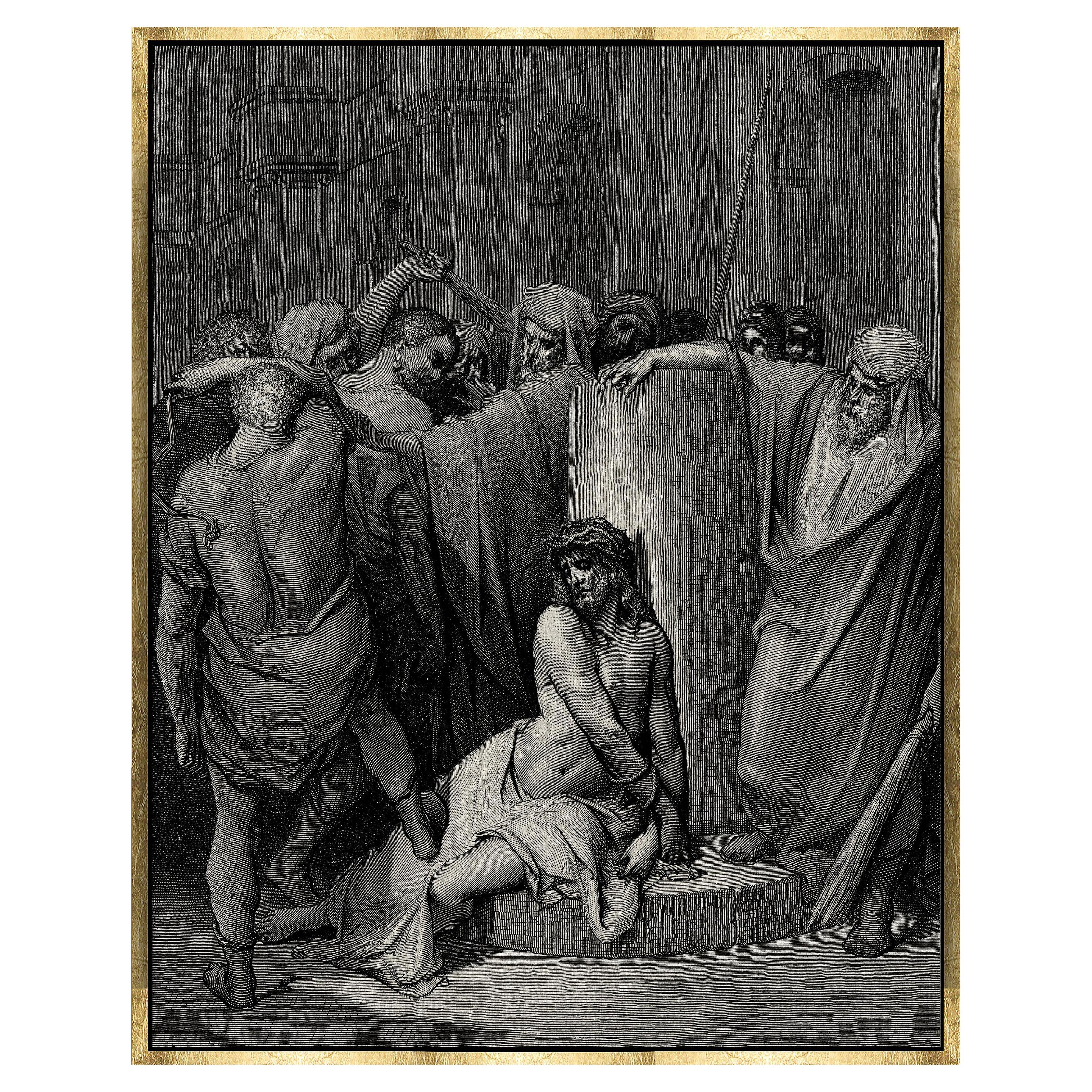 Handmade Fine Silk Tapestry after Gustave Doré, Flagellation of Christ For Sale