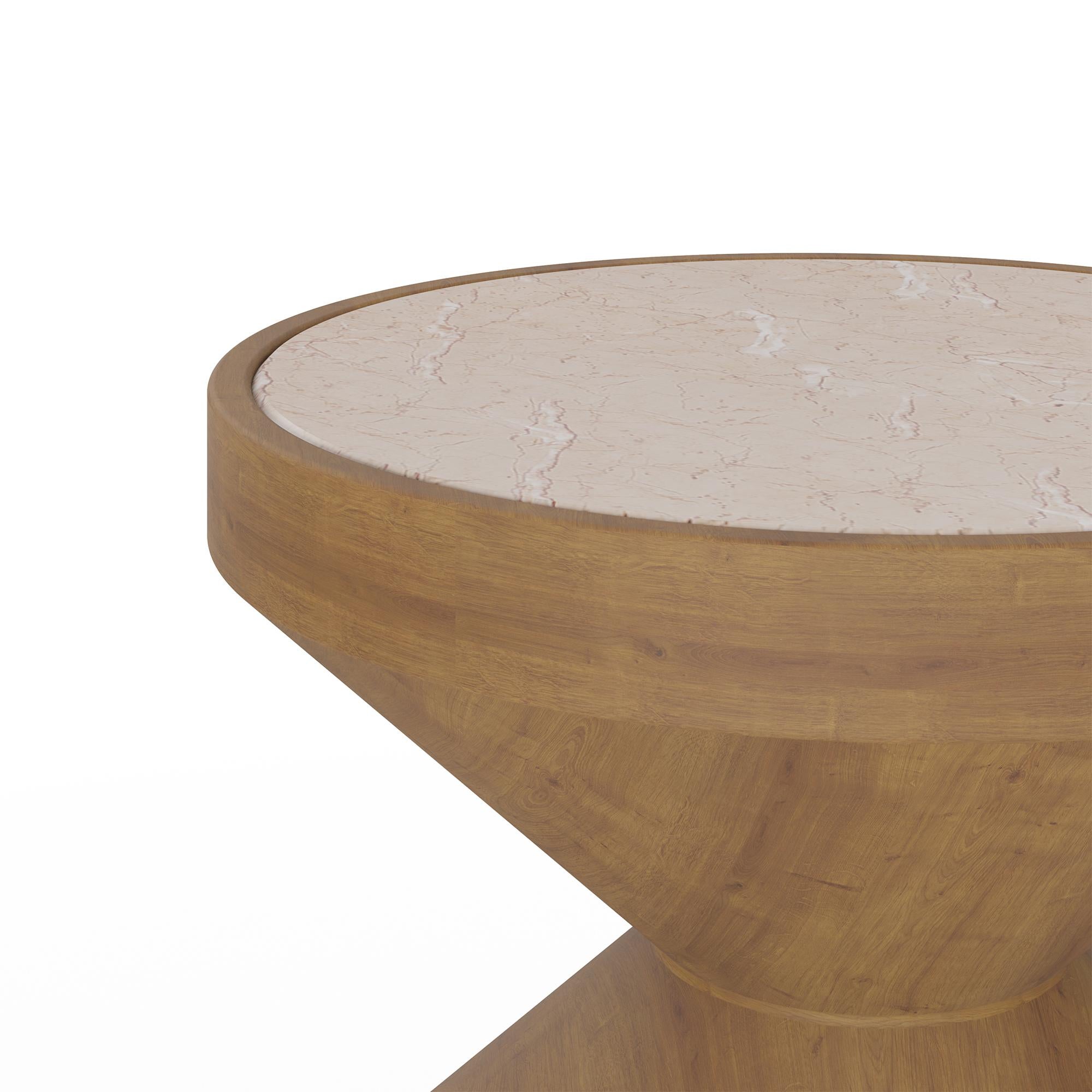 Portuguese Handmade Fiona Side Table in Varnished Oak & Alpinina Marble by Nolita Harbour For Sale