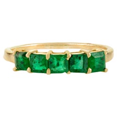 Handmade Five-Stone Zambian Emerald Band Ring Made in 14K Yellow Gold for Her