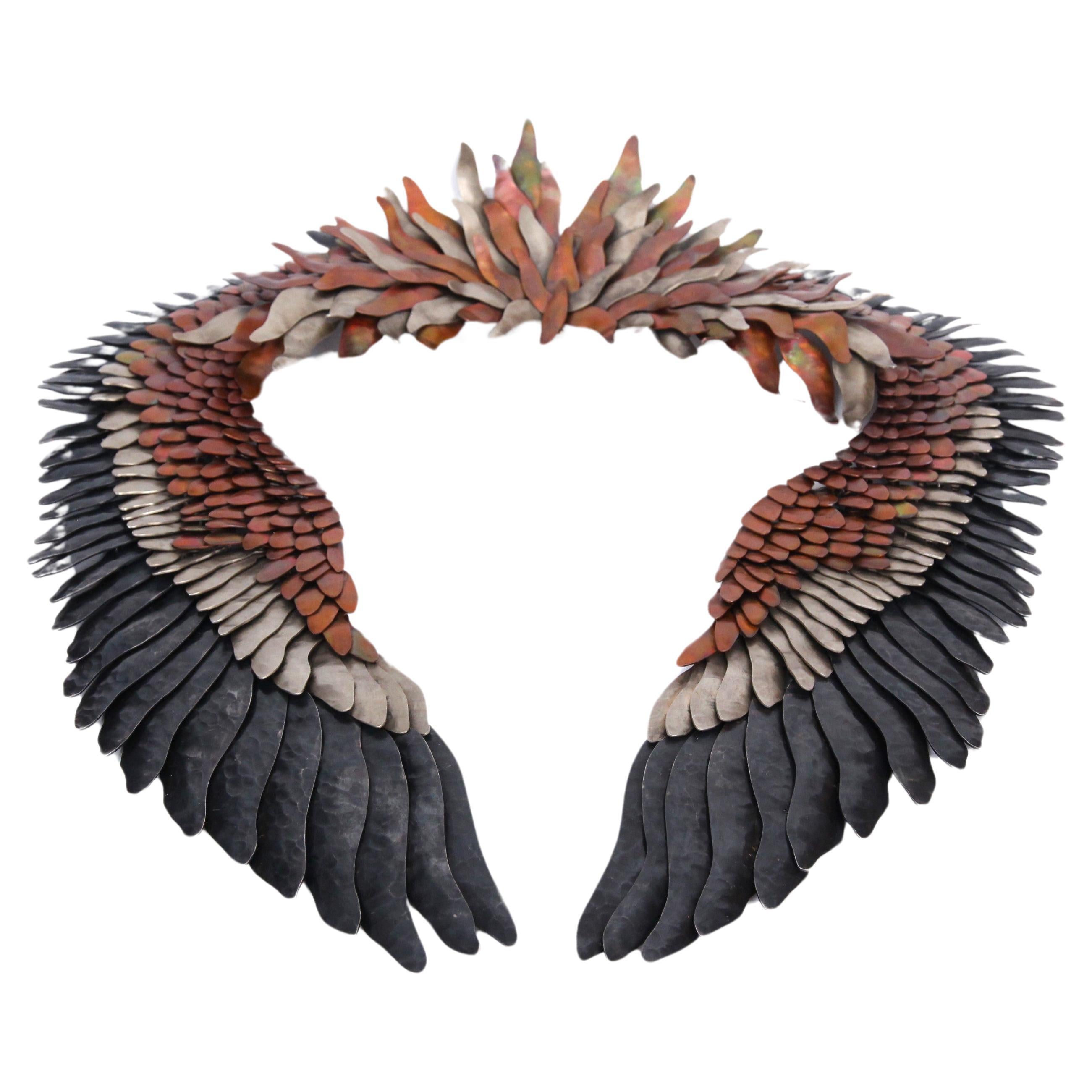 Handmade Flamingo Wing Statement Necklace in Silver .950 by Eduardo Herrera For Sale