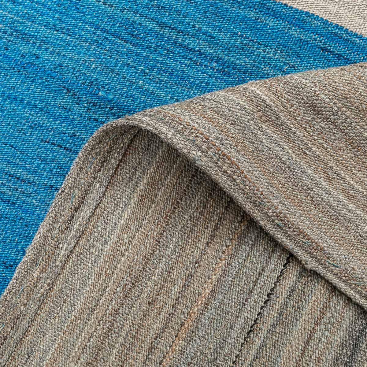 Handmade Flat-Weave Kilim Blue and Gray Wool Geometrical Design. 2.90 x 2.05 m. For Sale 1