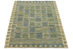 Handmade Flatweave Rug Earthy Sage & Sky Blue Swedish Style Geometric Design